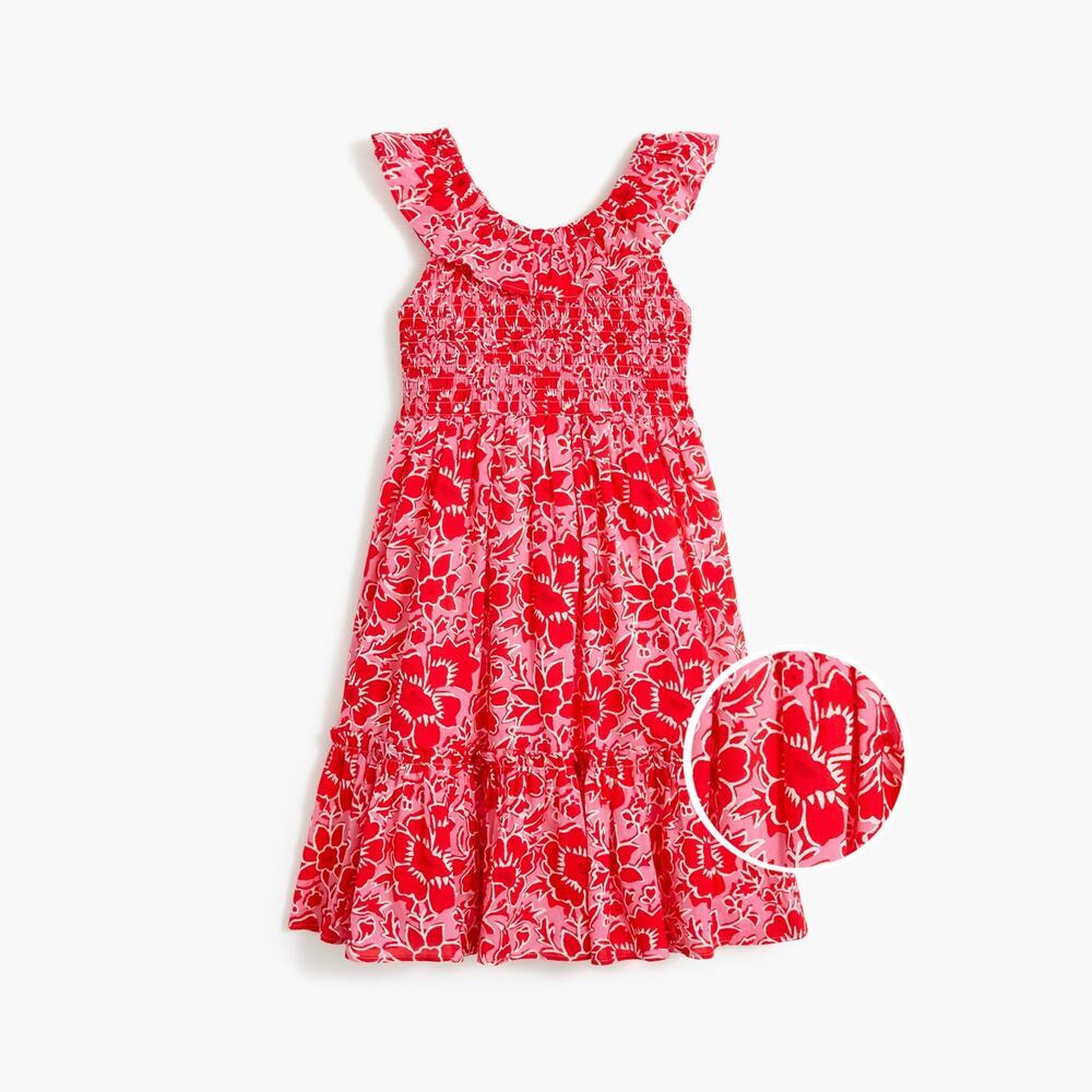 J. Crew Factory crewcuts girls dress 12 pink red floral smocked sundress